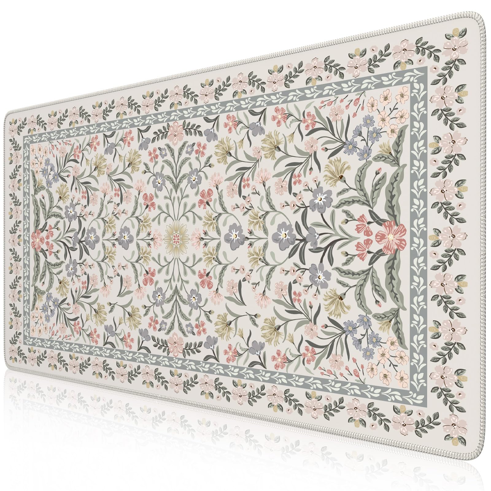 Floral XXL Desk Mat With Stitched Edges