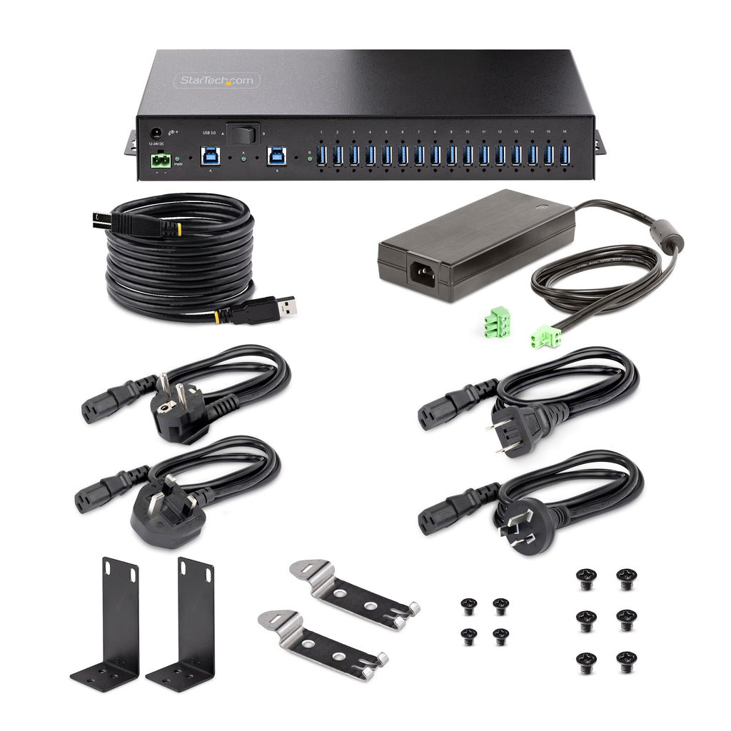 16-Port Industrial USB Hub With Power Adapter