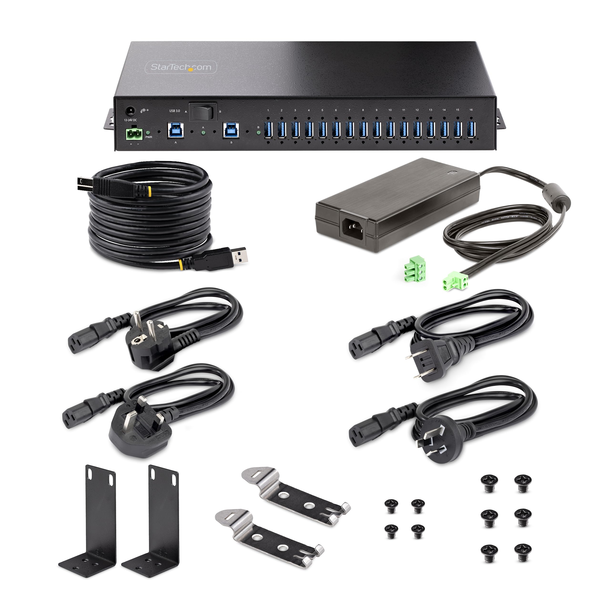 16-Port Industrial USB Hub With Power Adapter