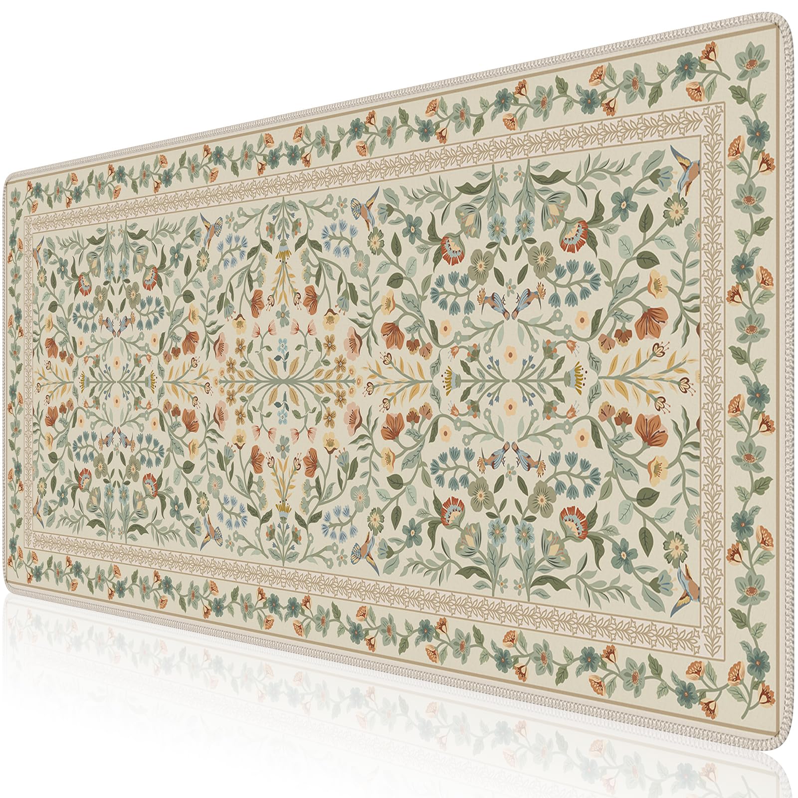 Floral XXL Desk Mat With Stitched Edges