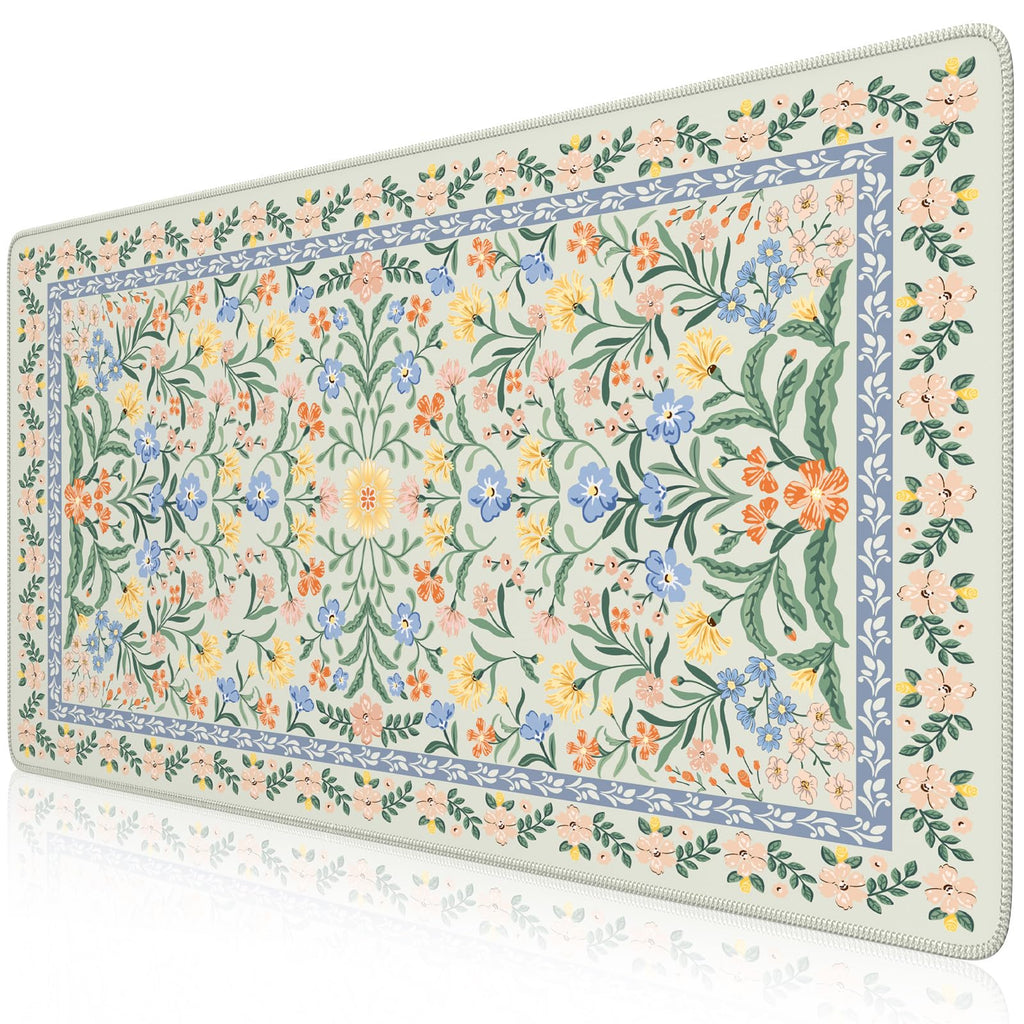 Floral XXL Desk Mat With Stitched Edges
