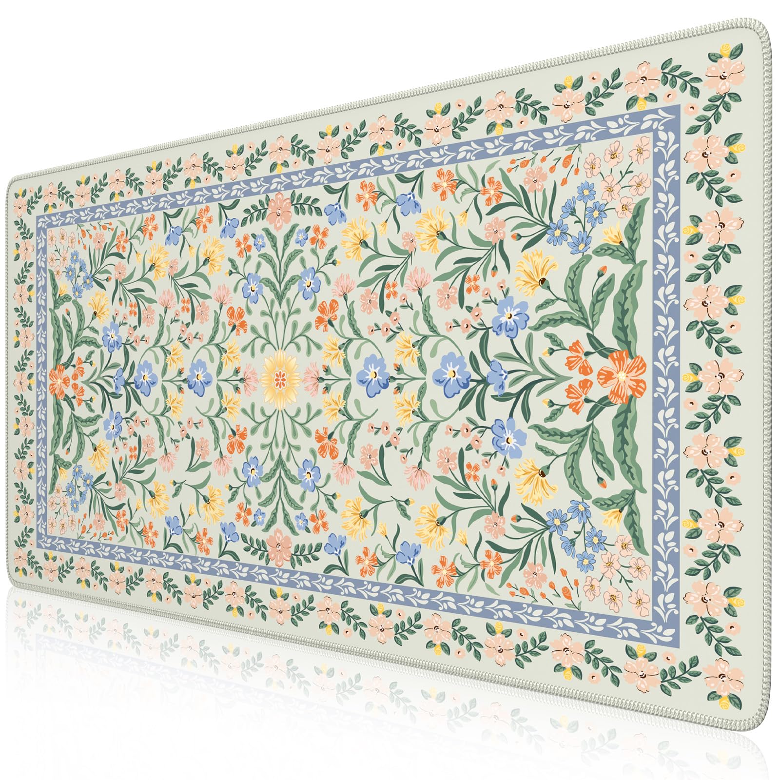 Floral XXL Desk Mat With Stitched Edges