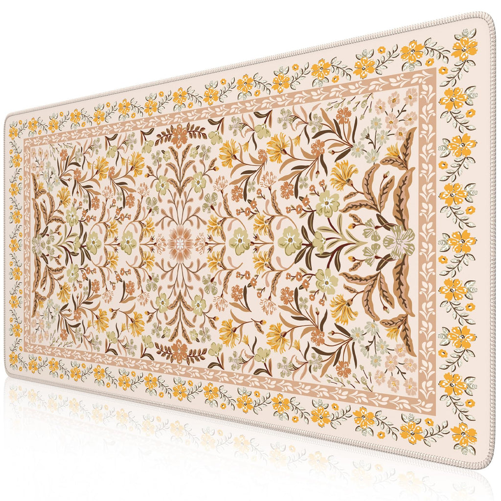 Floral XXL Desk Mat With Stitched Edges