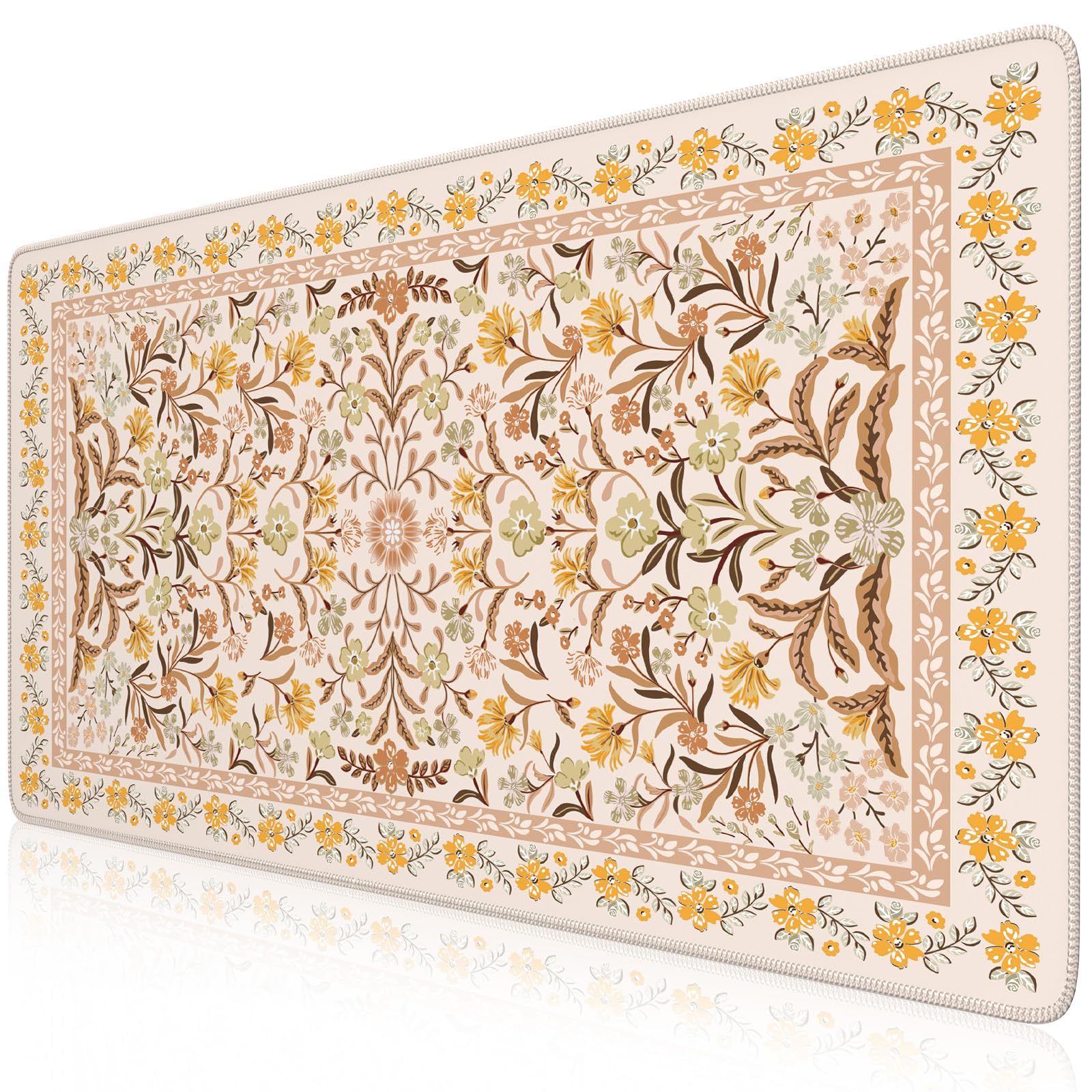 Floral XXL Desk Mat With Stitched Edges