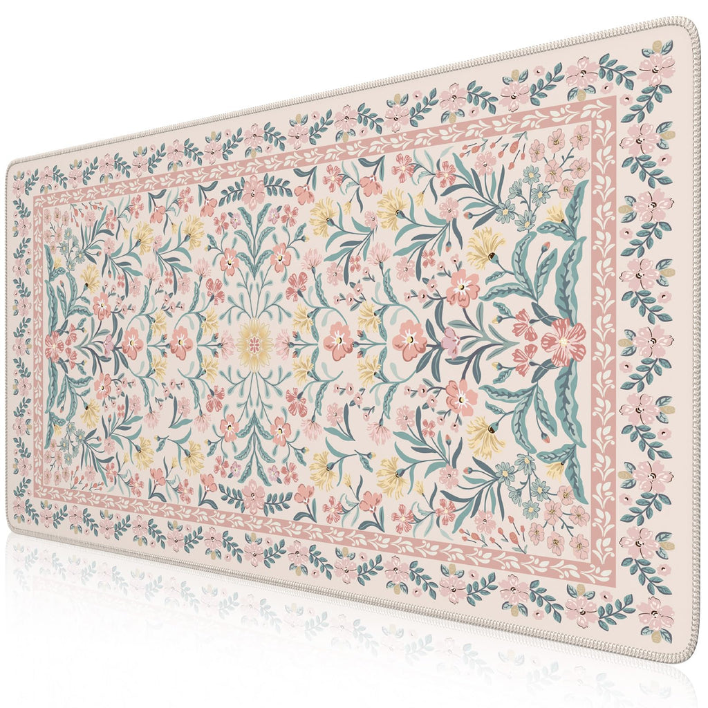 Floral XXL Desk Mat With Stitched Edges