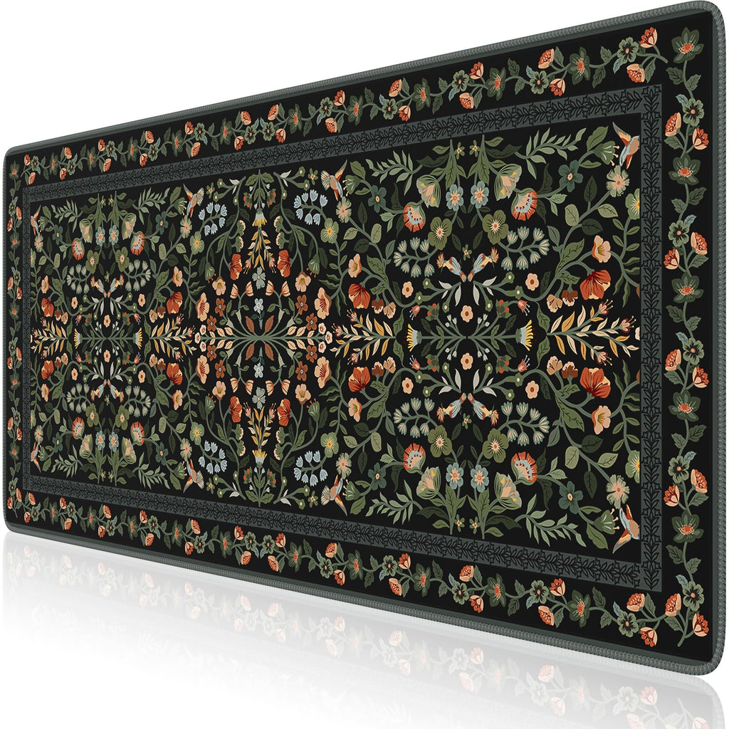Floral XXL Desk Mat With Stitched Edges