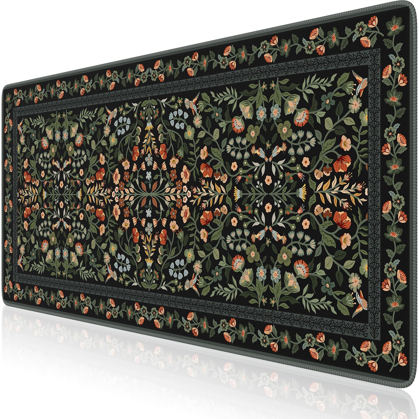 Floral XXL Desk Mat With Stitched Edges