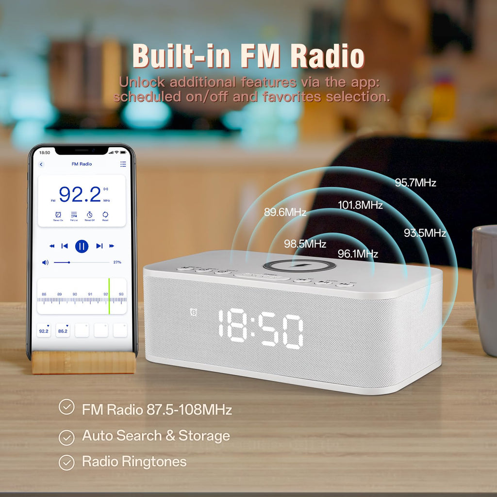 Bluetooth Alarm Clock Radio With White Noise