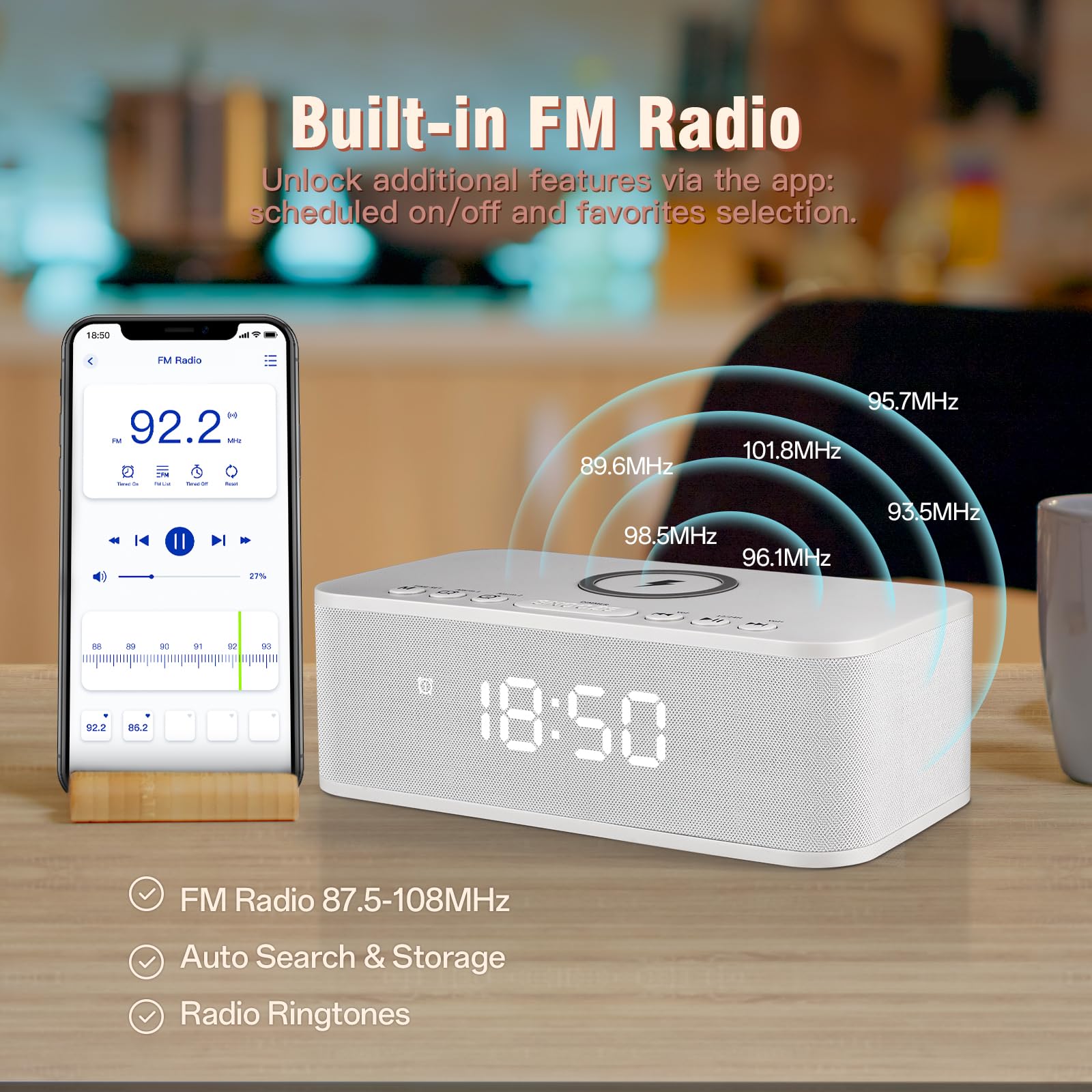 Bluetooth Alarm Clock Radio With White Noise