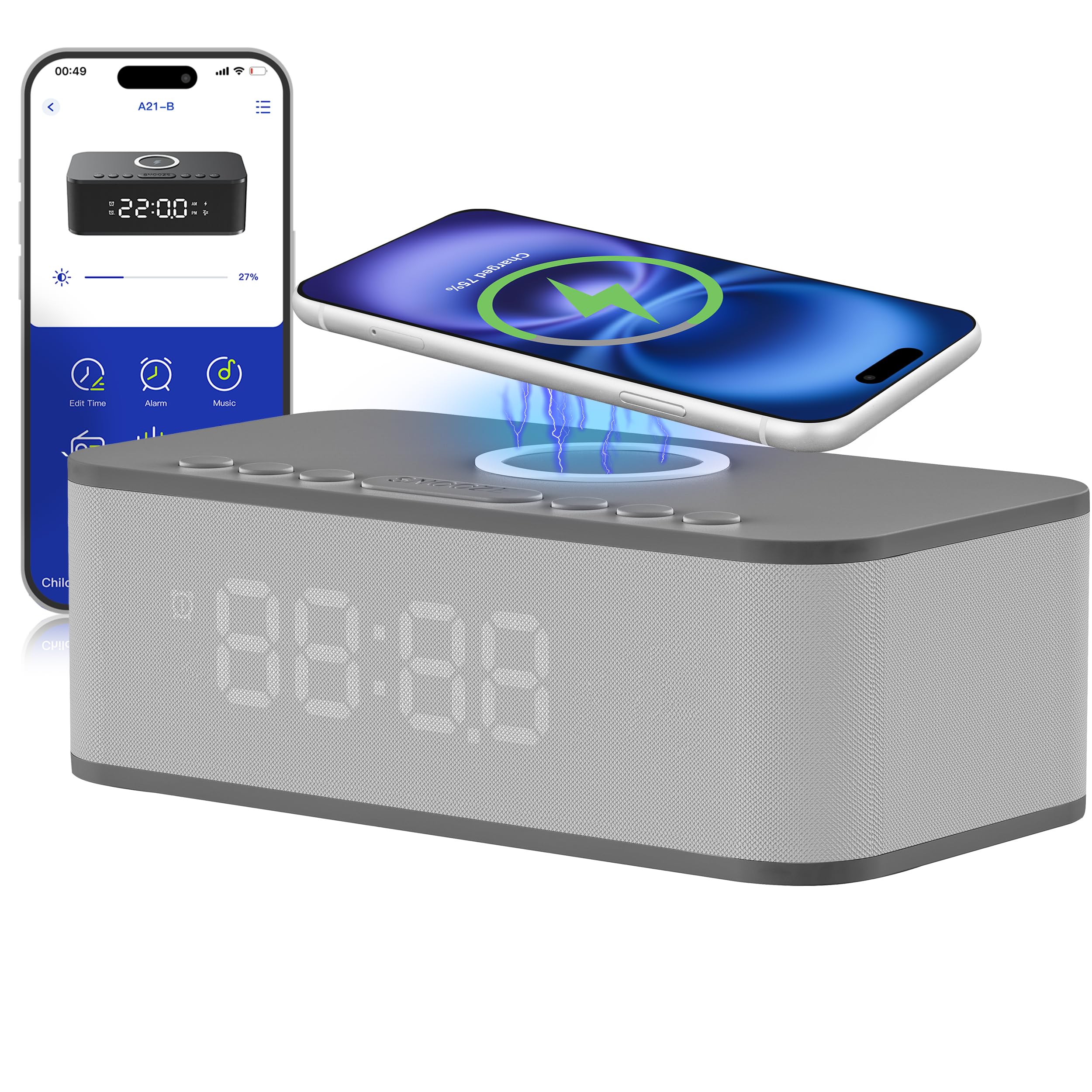 Bluetooth Alarm Clock Radio With White Noise