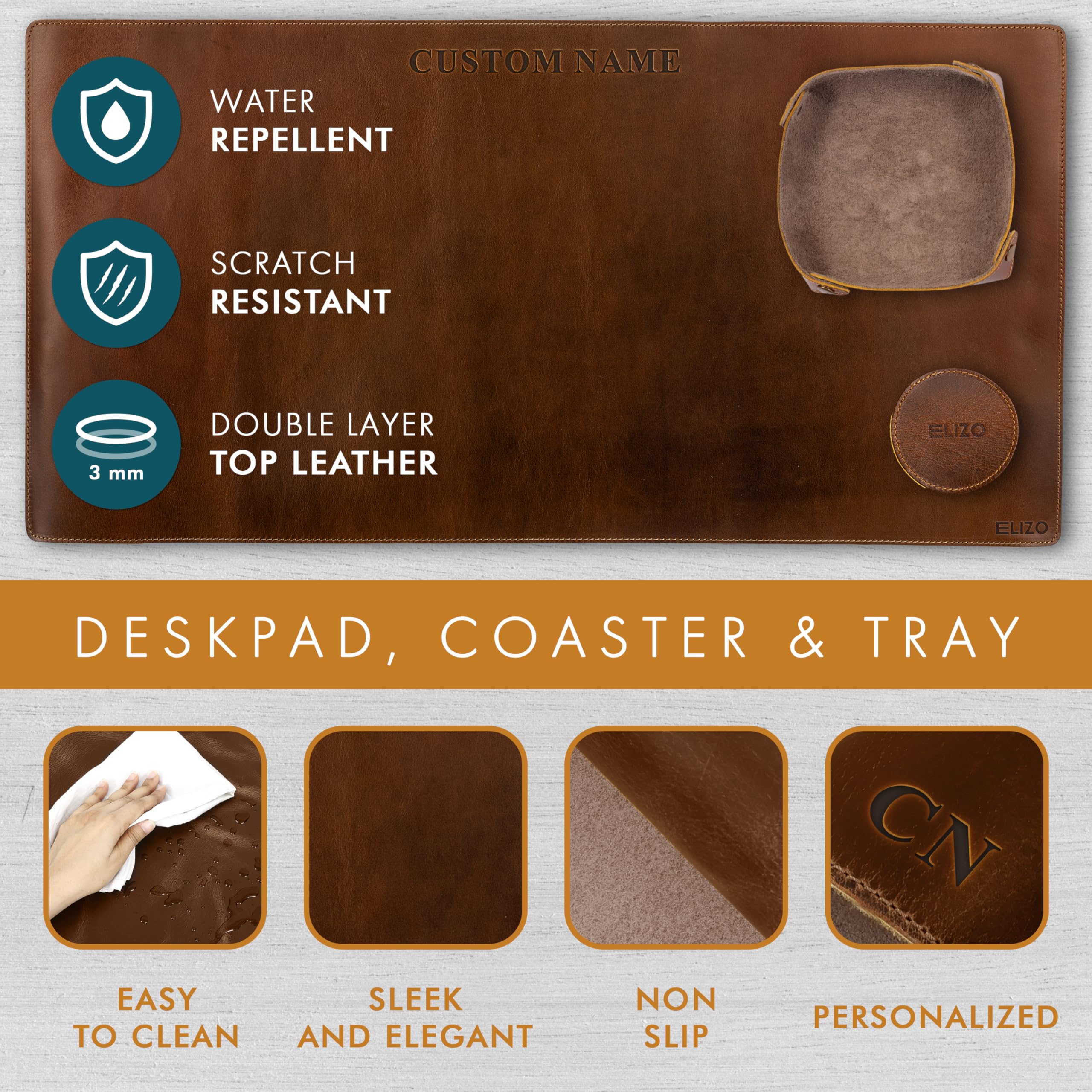ELIZO Genuine Leather Desk Pad Leather Desk Mat