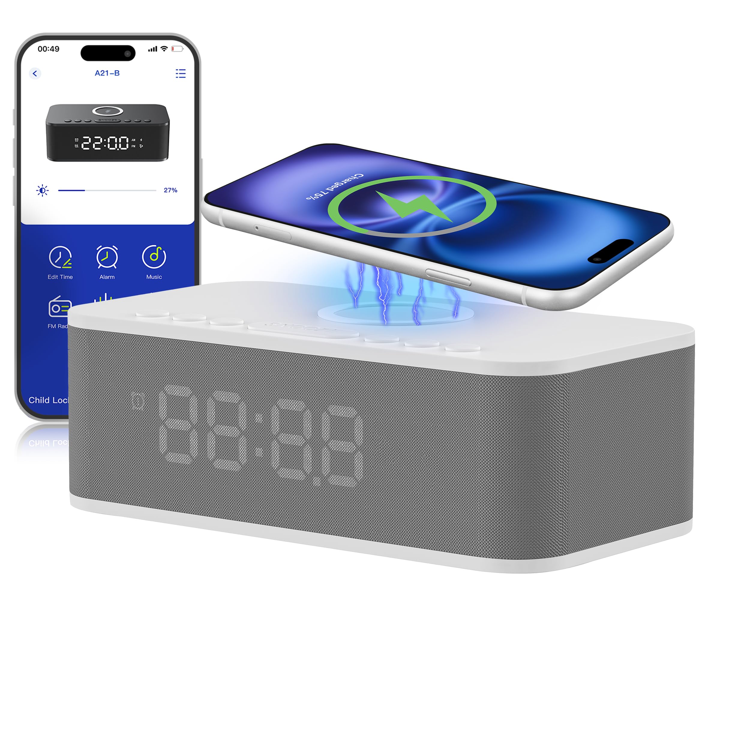 Bluetooth Alarm Clock Radio With White Noise